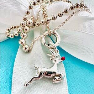 ❤️Tiffany Christmas Silver 925 Enamel reindeer charm❤️
